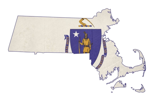 grunge state of massachusetts flag map