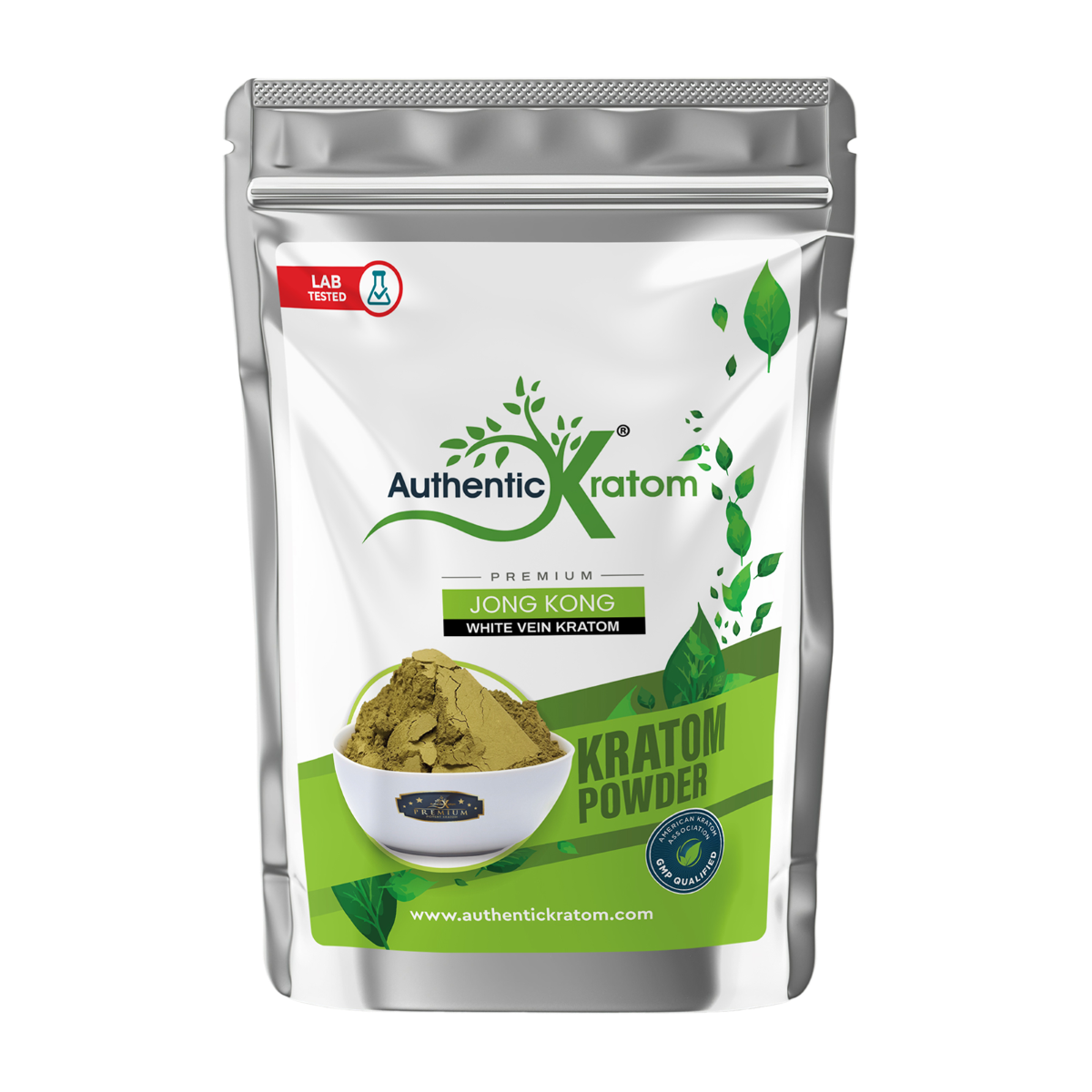Jong Kong White Kratom Powder in Authentic Kratom Branded Packaging