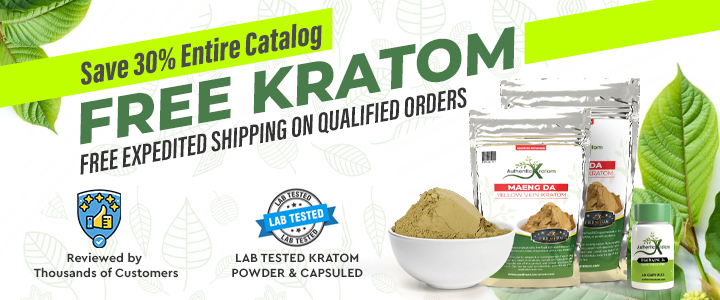 Save 30% on Entire Kratom Catalog today with FREE Shipping