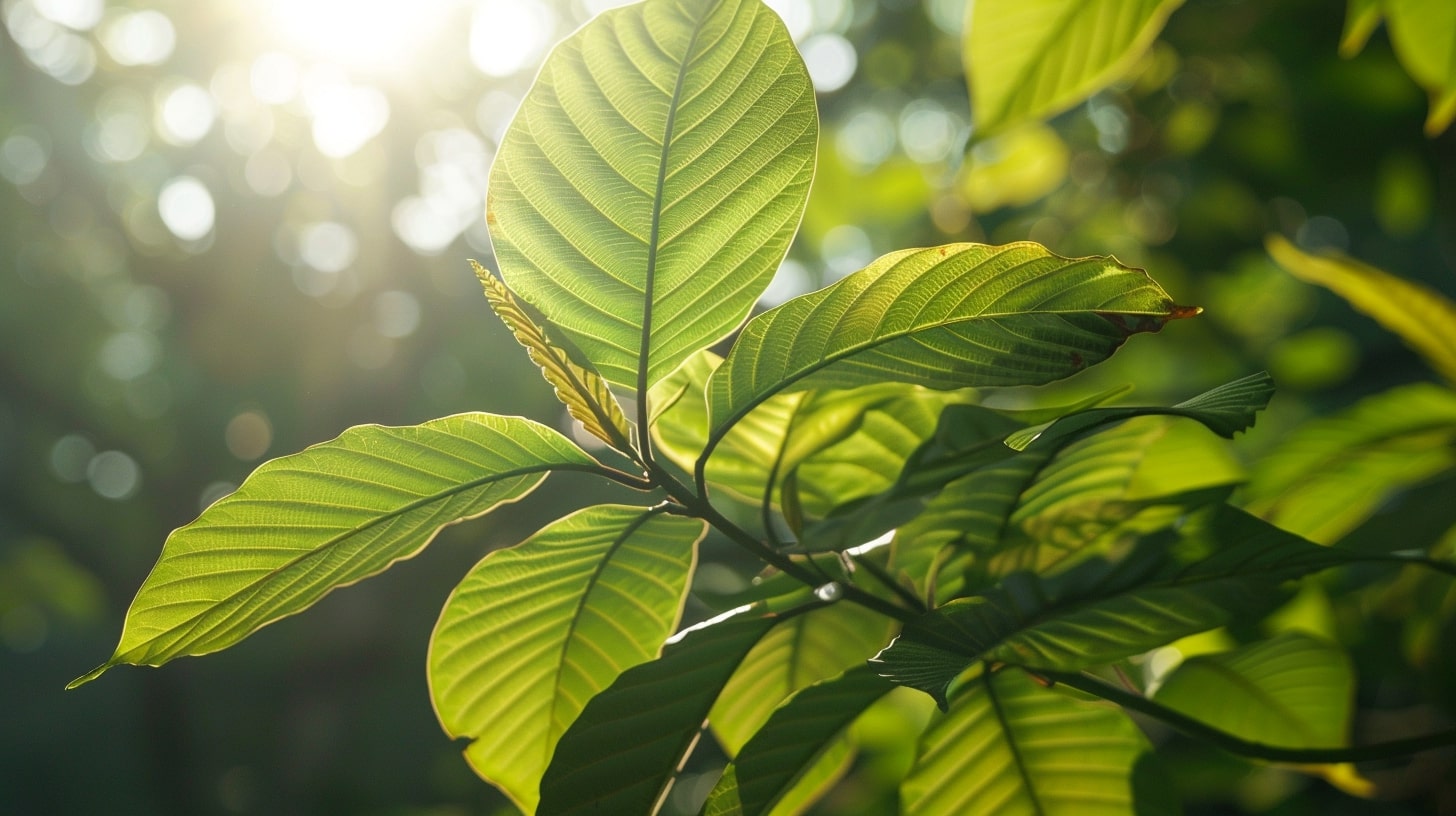 kratom leaves on a sunny day