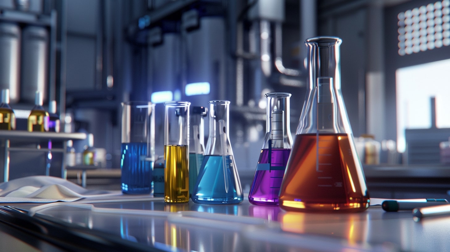 colorful test tubes in a lab